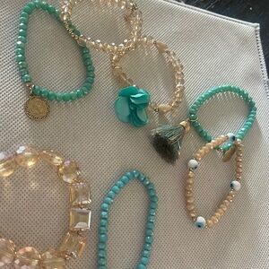 Handmade 
Boho Teal semanario evil eye bracelet stackable set